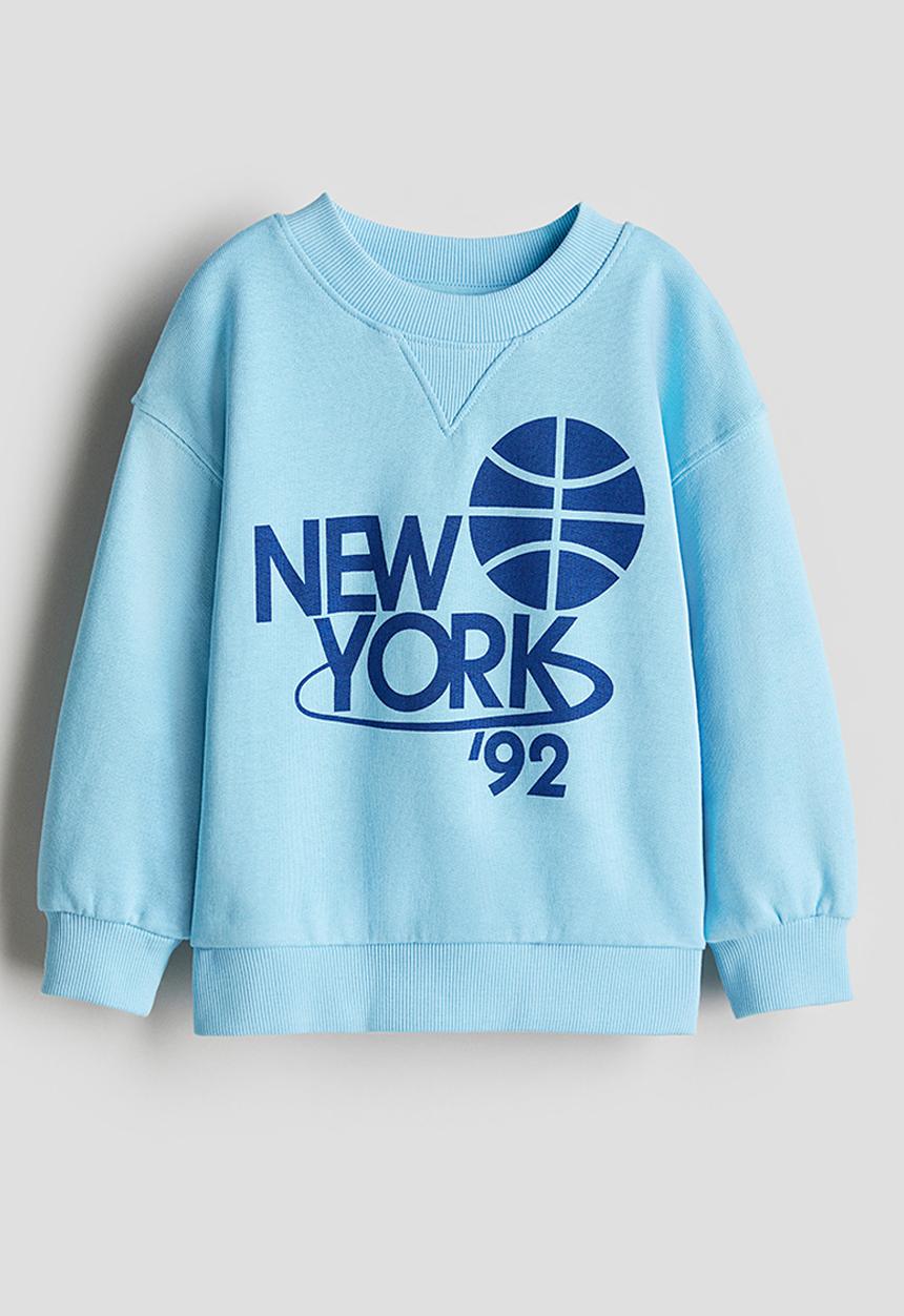 H&M - Printed crew-neck sweatshirt - light blue/new york '92
