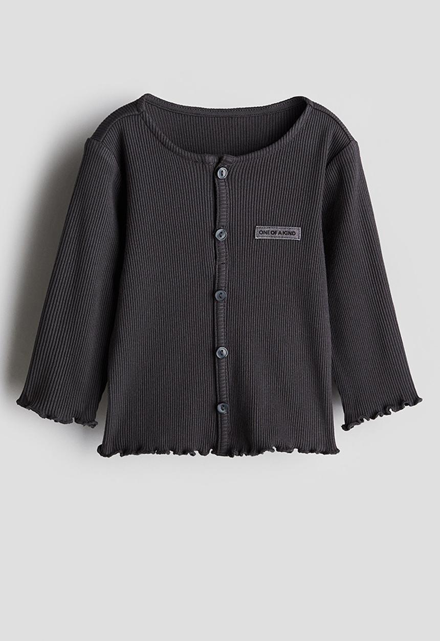 H&M - Button-detail jersey top - dark grey