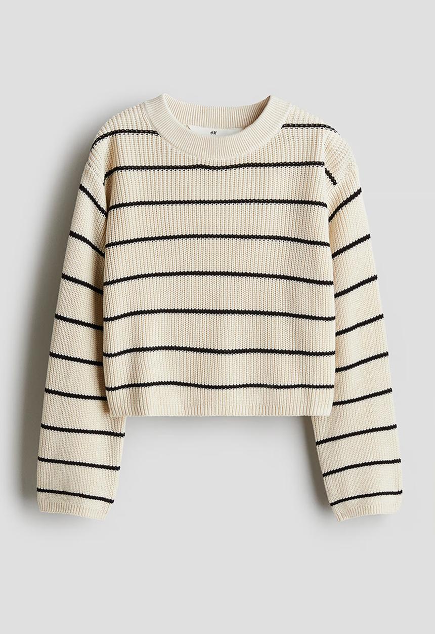 H&M - Boxy jumper - light beige striped