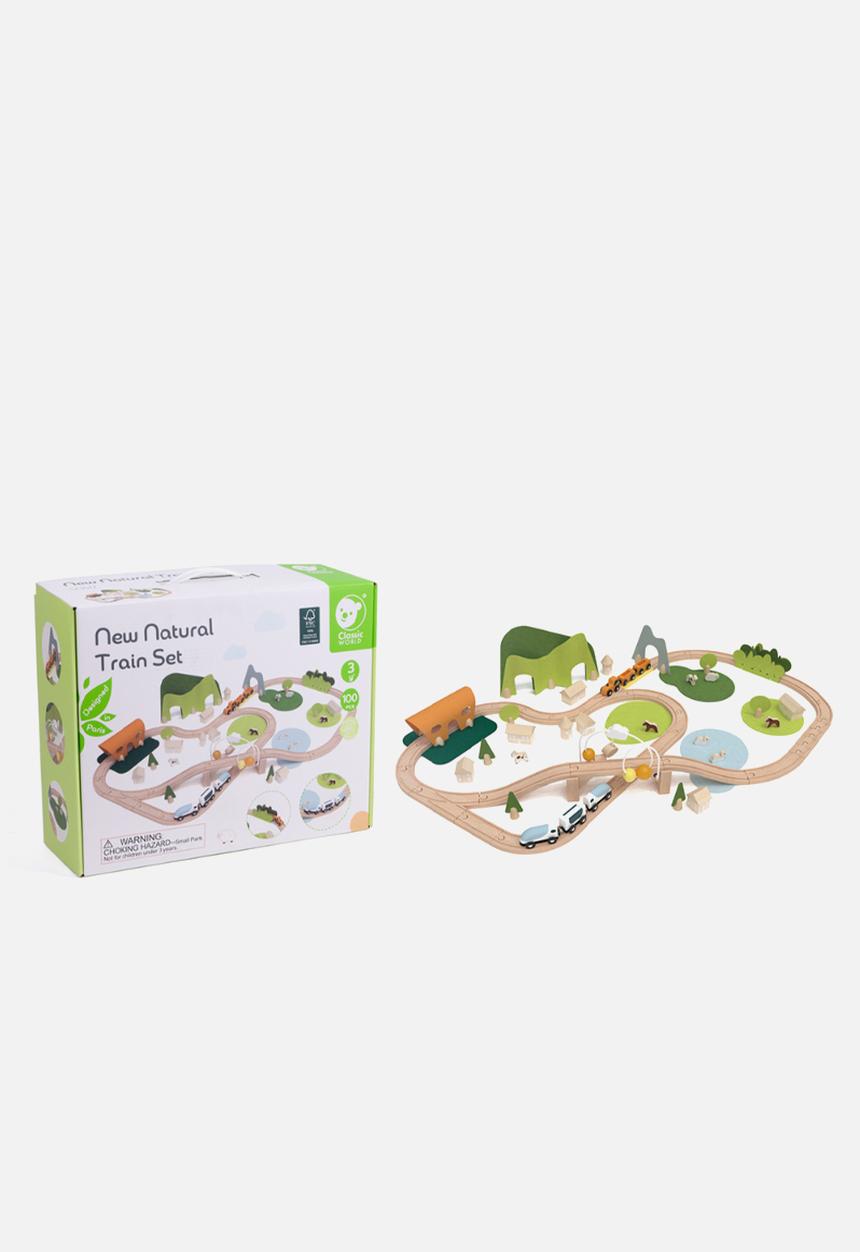 Greenbean Learning - Pretend & play natural wooden train set 100pcs - multi