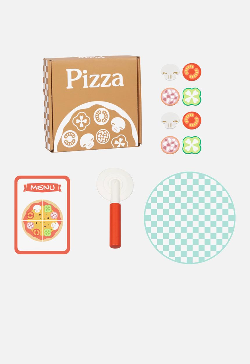 Greenbean Learning - Pretend & play wooden pizza making set 16pcs - multi