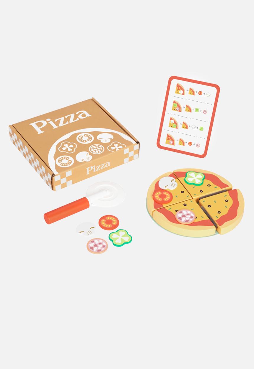 Greenbean Learning - Pretend & play wooden pizza making set 16pcs - multi