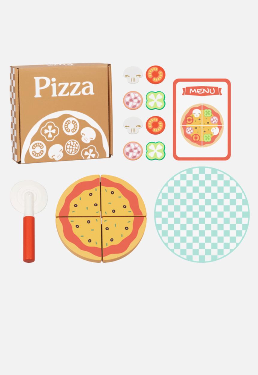 Greenbean Learning - Pretend & play wooden pizza making set 16pcs - multi