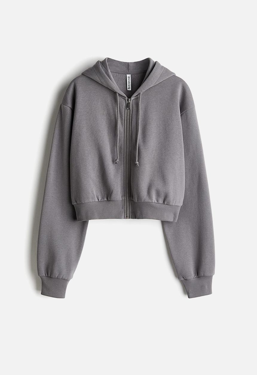 H&M - Cropped zip-through hoodie - grey