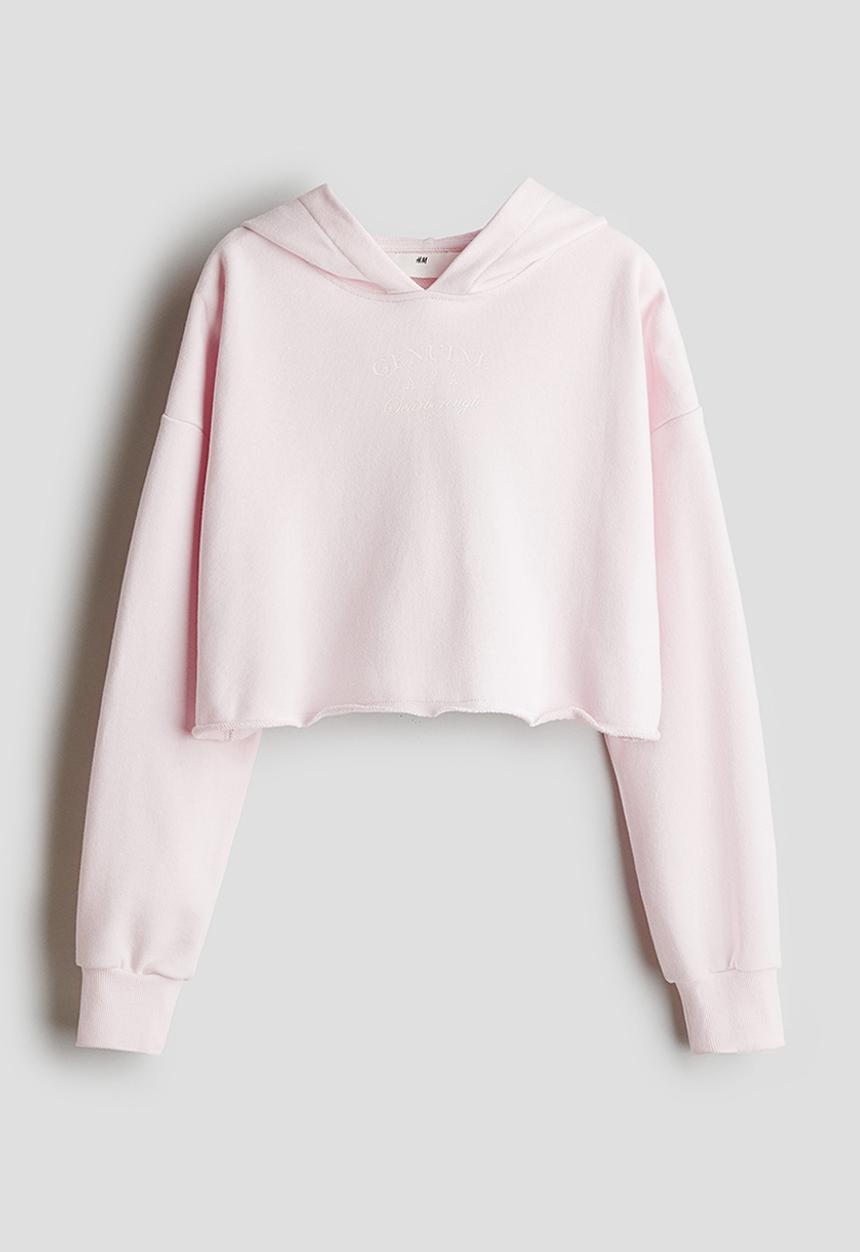 H&M - Printed cropped hoodie - light pink