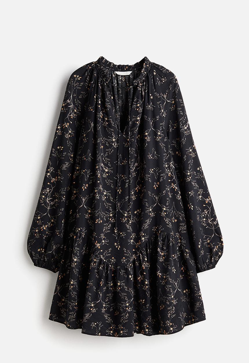 H&M - Drawstring-detail dress - black patterned