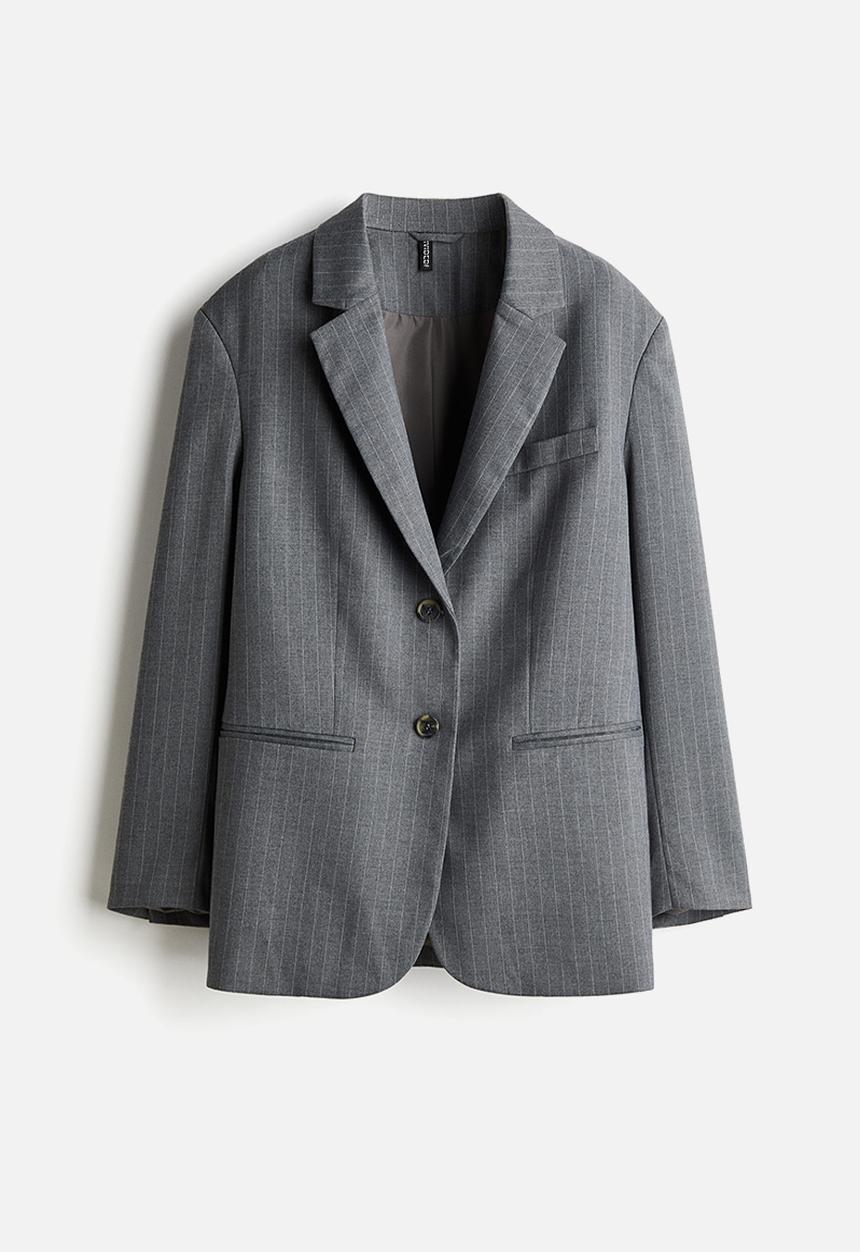 H&M - Oversized single-breasted blazer - dark grey marl/pinstriped
