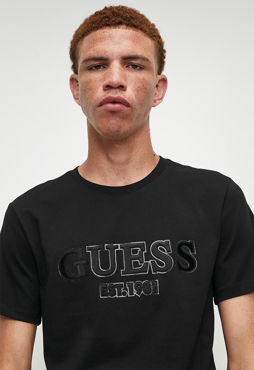 GUESS - Short sleeve cn sprayed flock logo tee - jet black a996