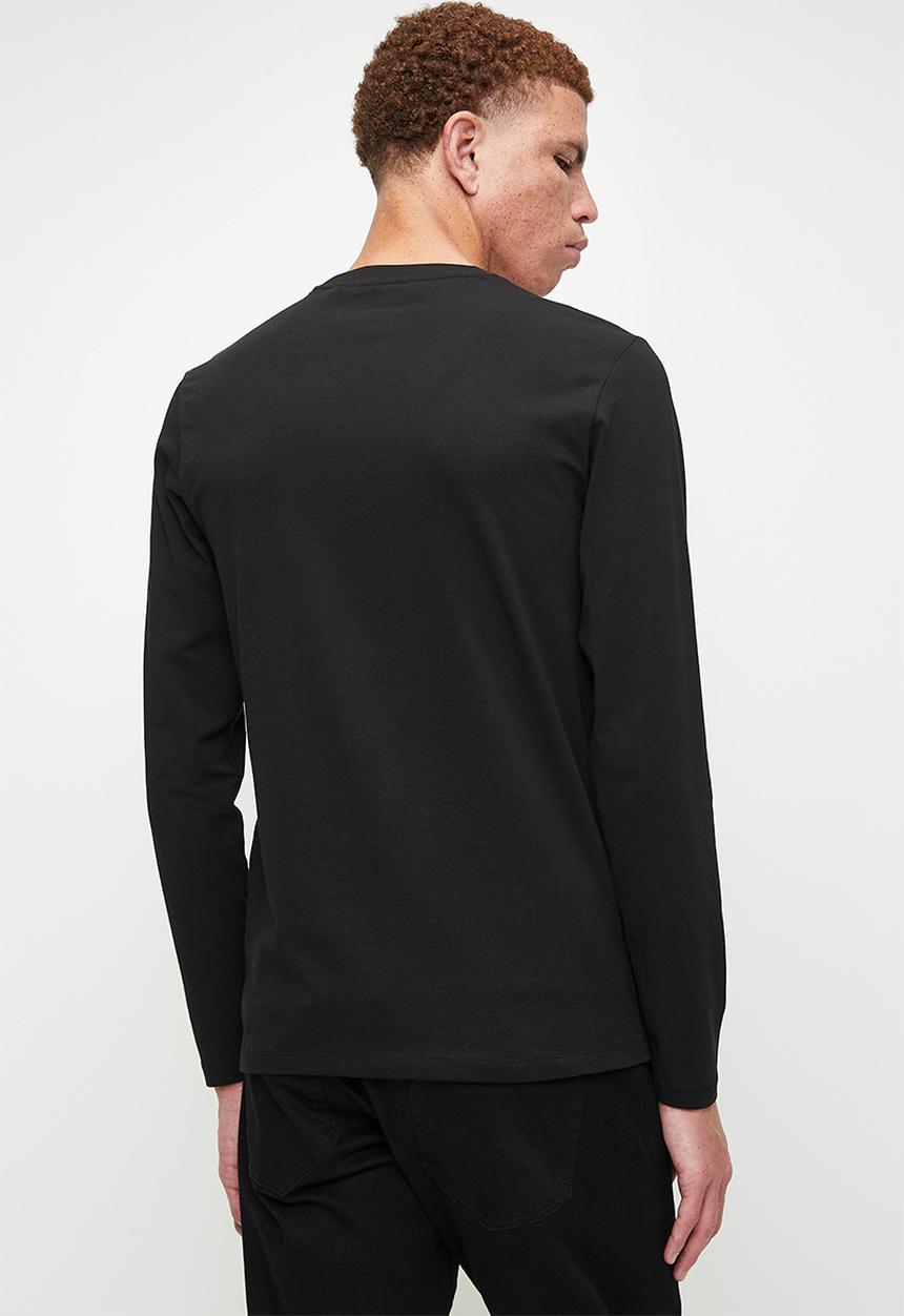 GUESS - Long sleeve cn sprayed flock logo tee - jet black a996