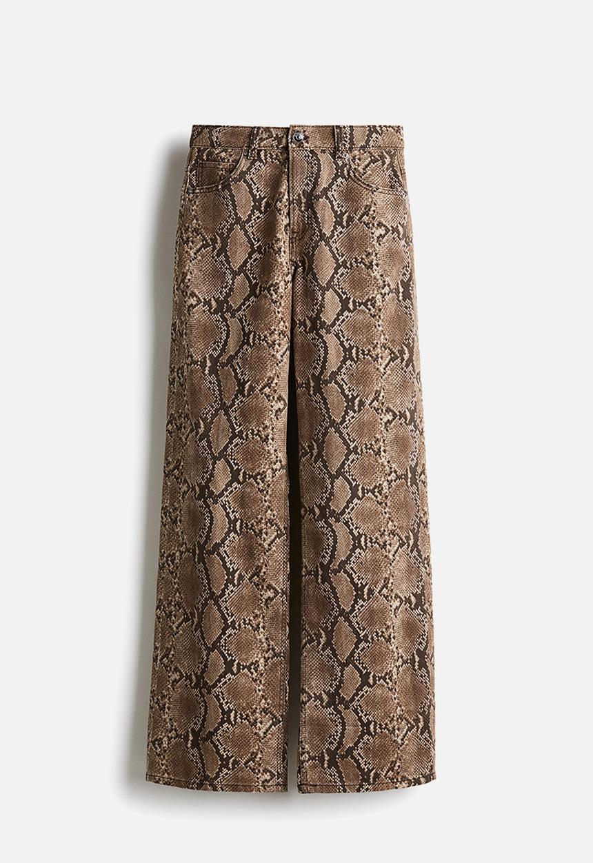 H&M - Wide high jeans - brown snakeskin-patterned