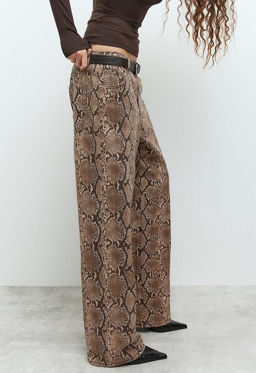 H&M - Wide high jeans - brown snakeskin-patterned