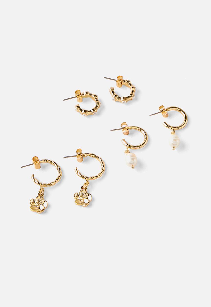 Rubi - 3 Pack mid earring - gold plated hibiscus pearl