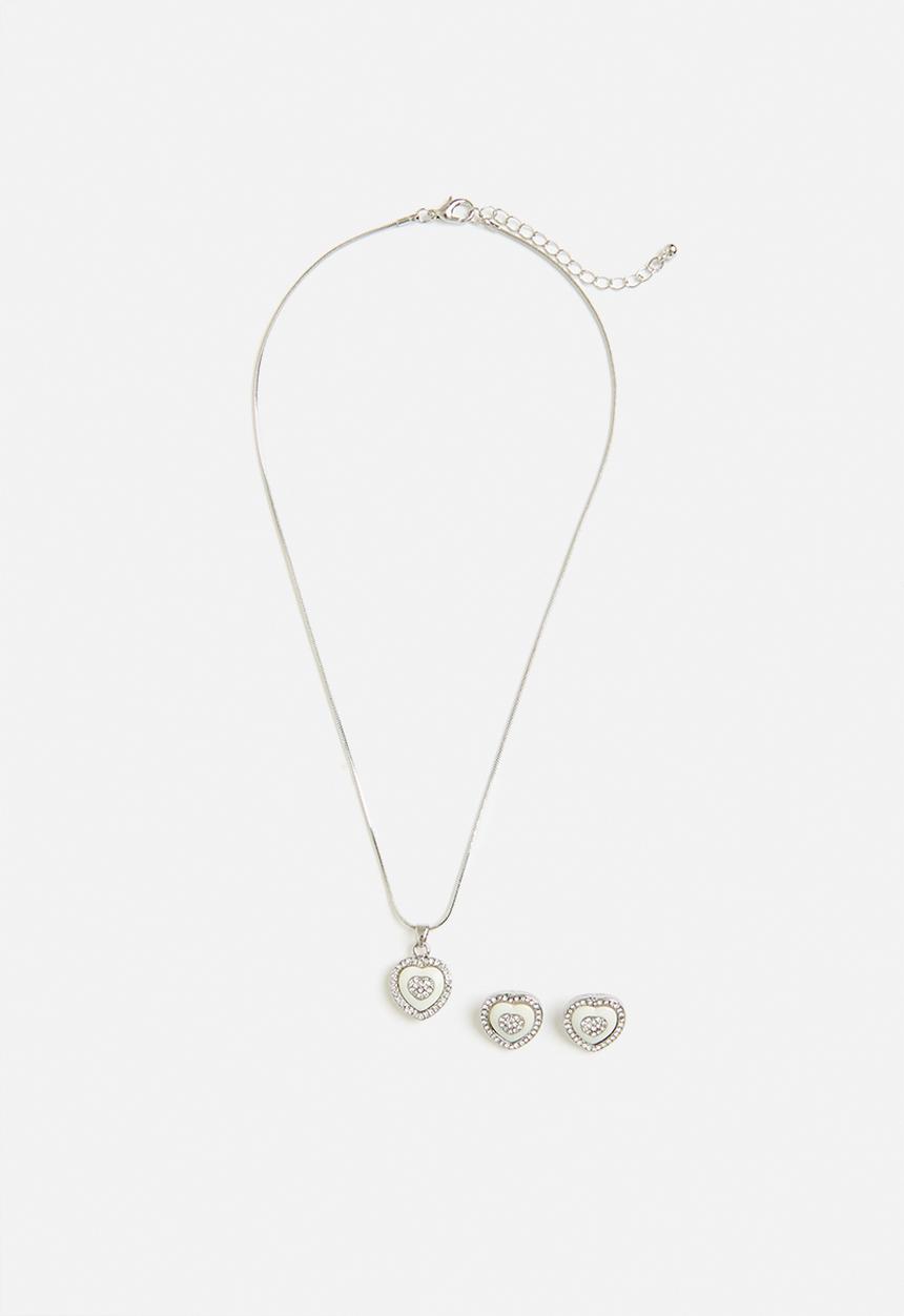 Tessa Design - Sarah dainty heart necklace and earring set-silver