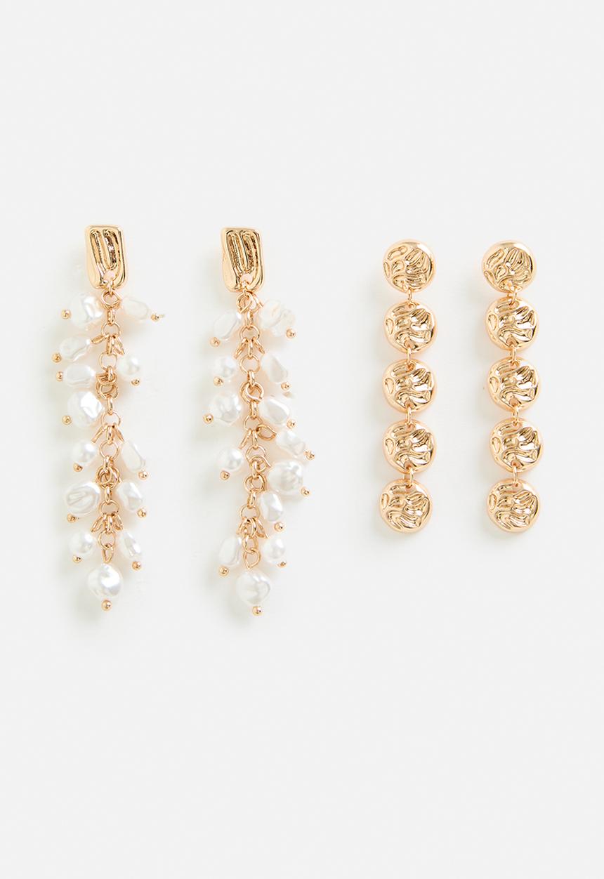 Tessa Design - Emma hammered disks and pearls 2pk earrings-gold