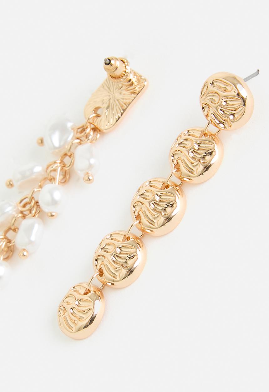 Tessa Design - Emma hammered disks and pearls 2pk earrings-gold