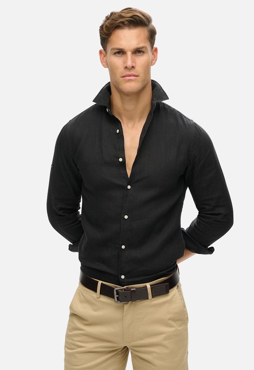 Superdry. - Casual Linen Long Sleeve Shirt - Black