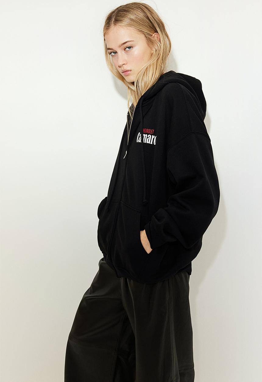 Oversized printed zip-through hoodie - black/general motors