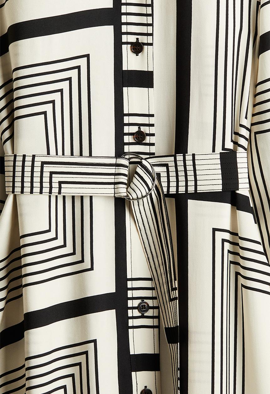 H&M - Belted shirt dress - cream black patterned
