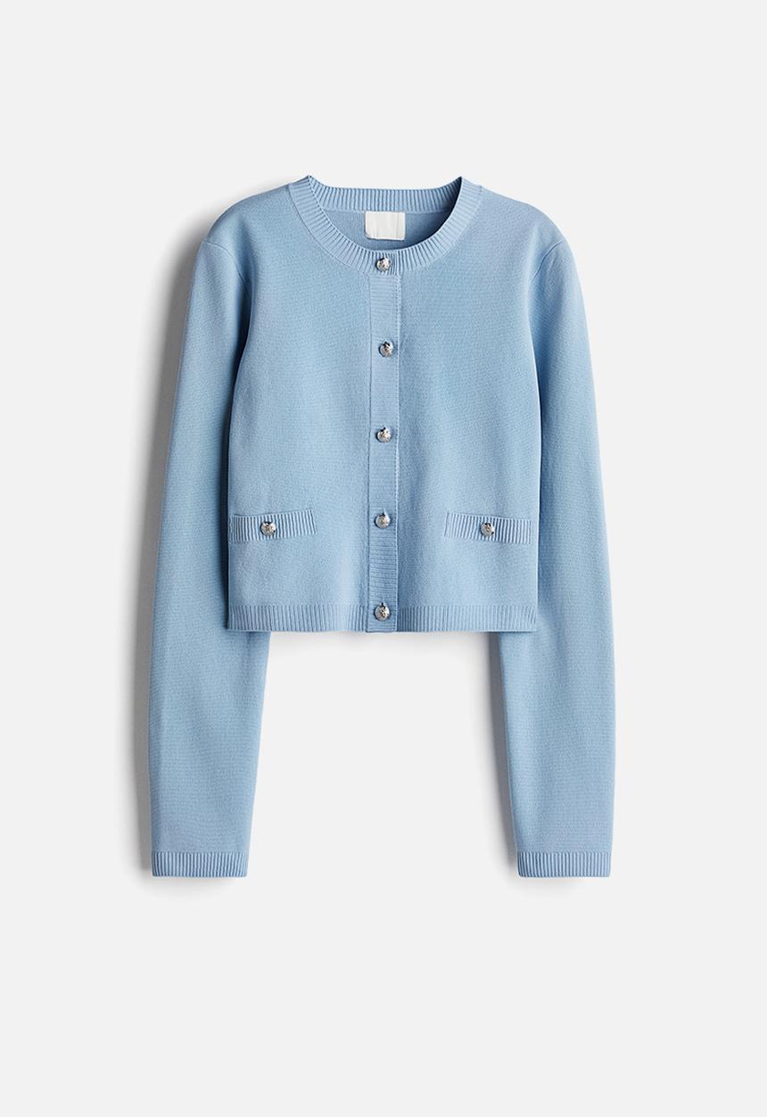 Fine-knit cardigan - light blue - 1265360003