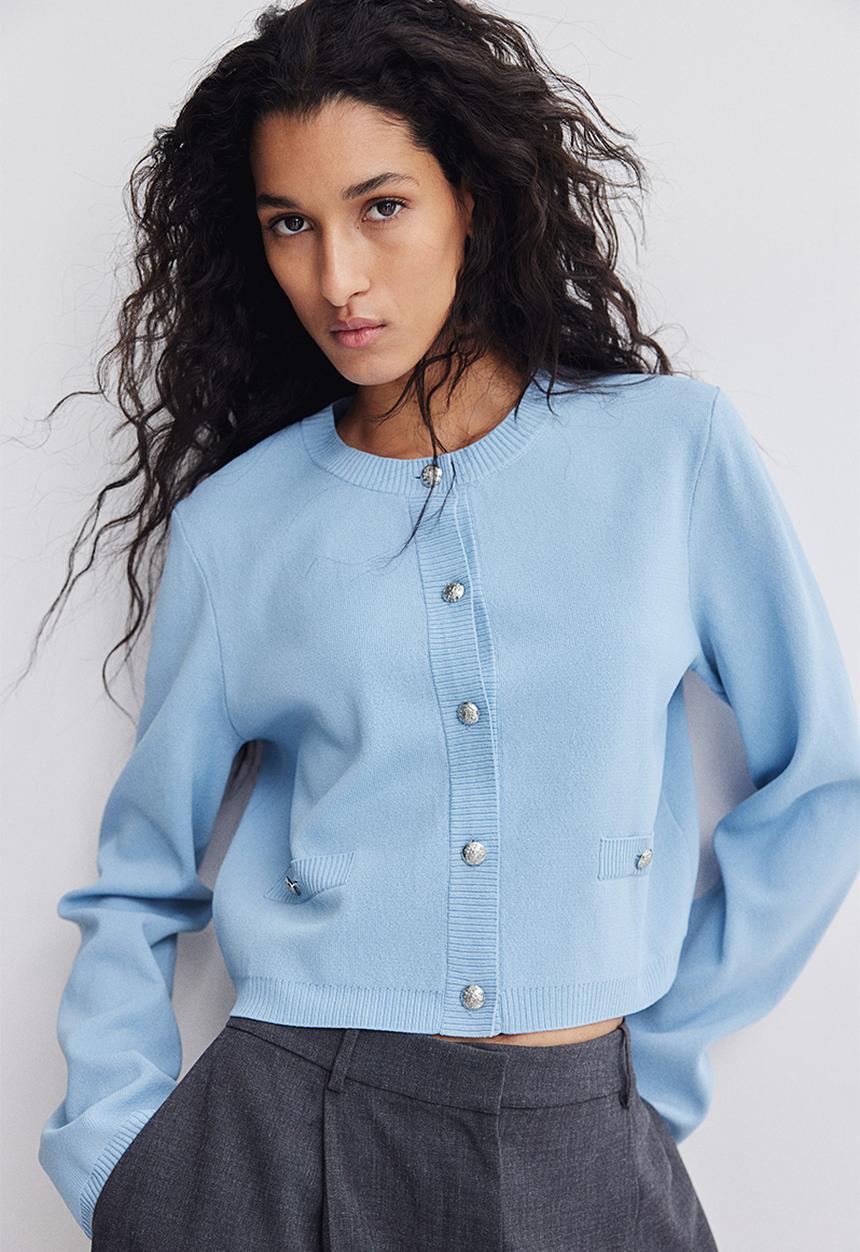 Fine-knit cardigan - light blue - 1265360003