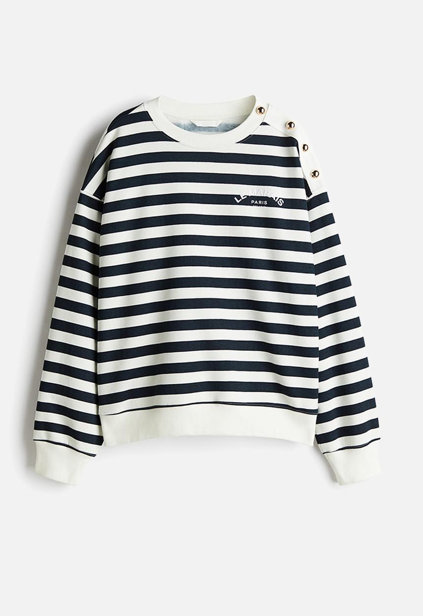 H&M - Text-motif sweatshirt - white navy blue striped