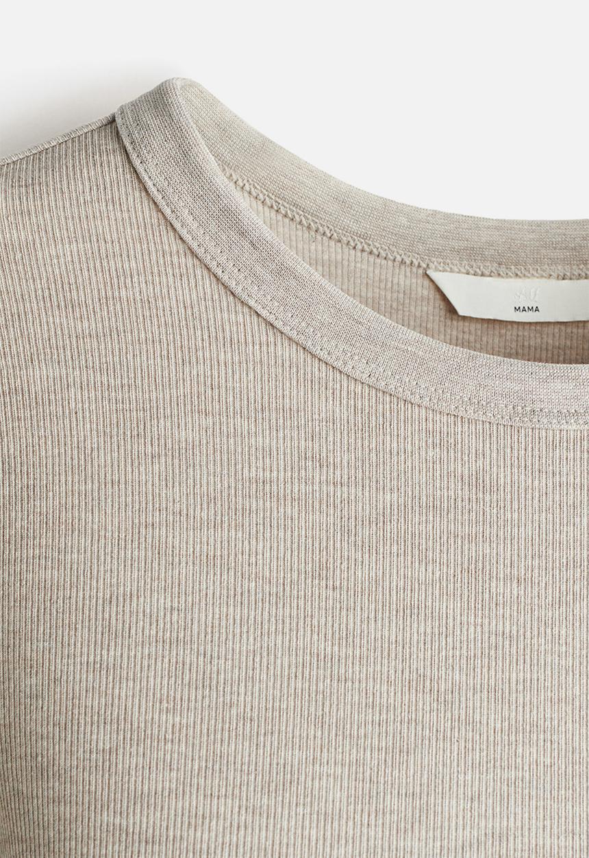 H&M - Mama ribbed jersey top - light beige marl