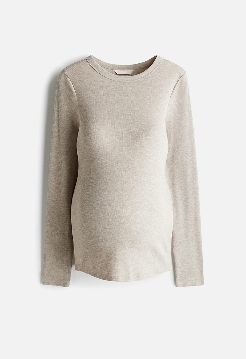H&M - Mama ribbed jersey top - light beige marl
