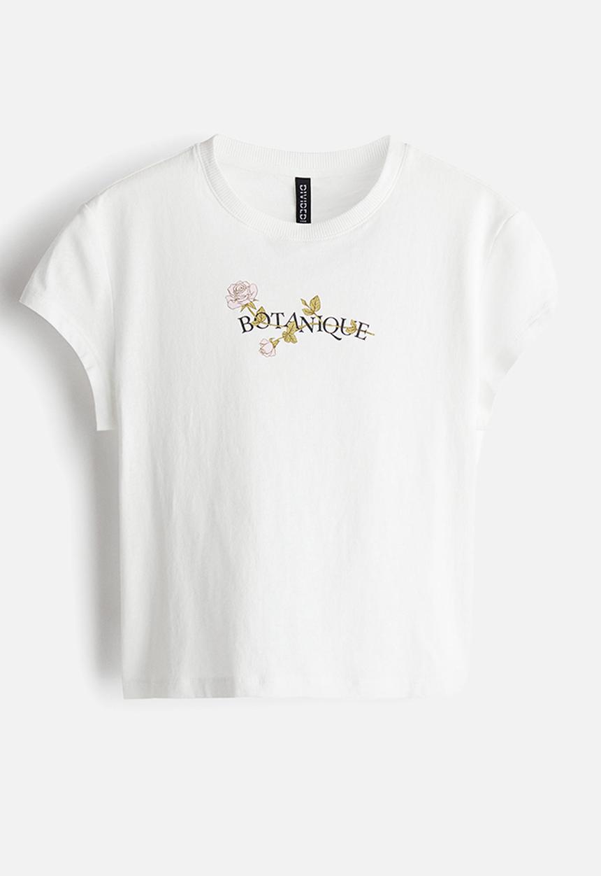 H&M - Cropped printed T-shirt - white/botanique