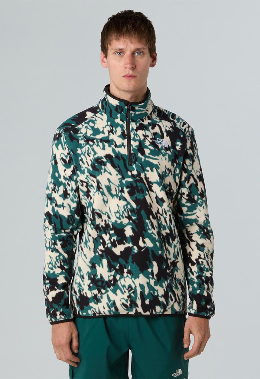 The North Face - 100 Glacier Printed 1/4 Zip - DEEP NORI TRAIL GRID PRINT