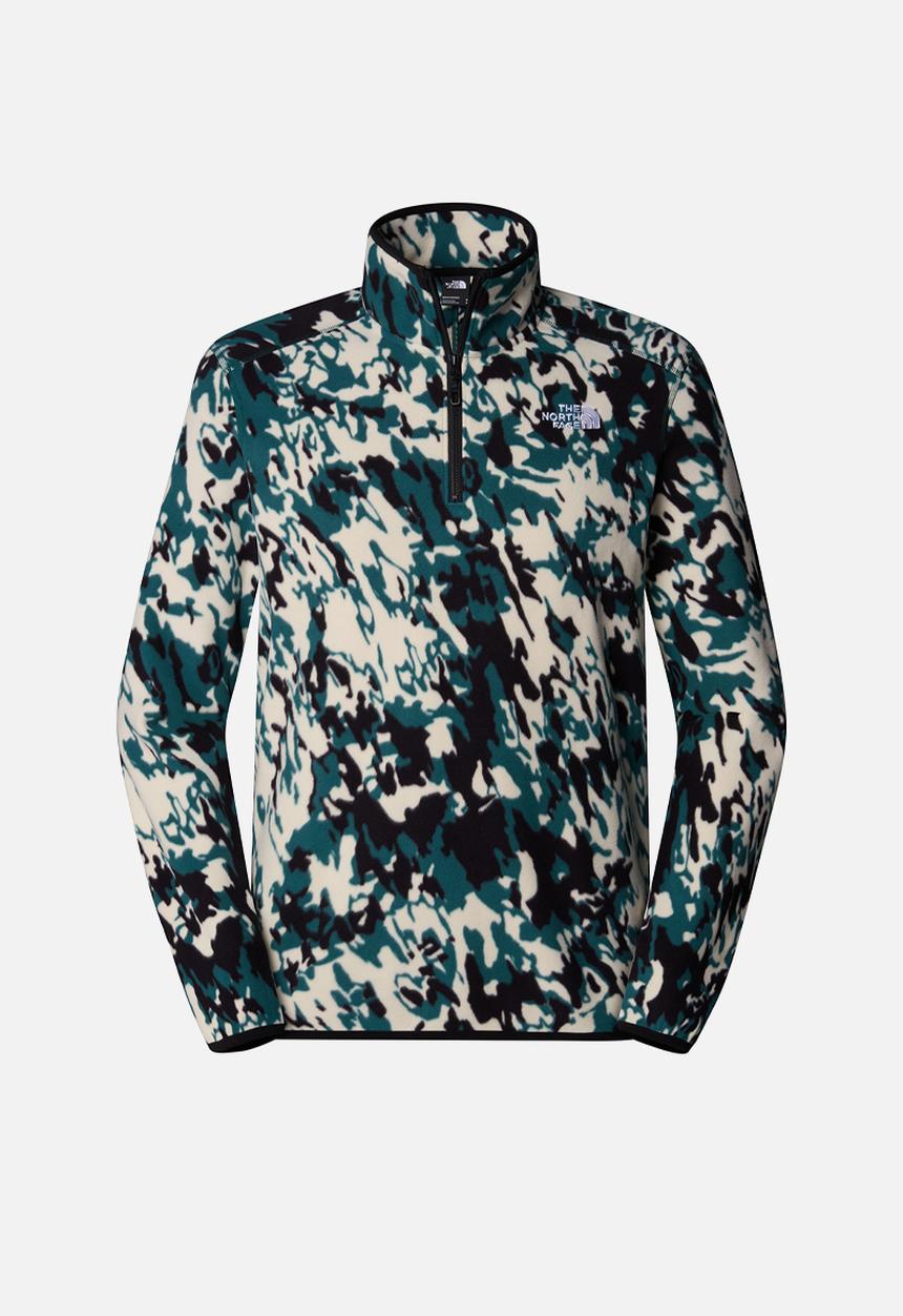 The North Face - 100 Glacier Printed 1/4 Zip - DEEP NORI TRAIL GRID PRINT