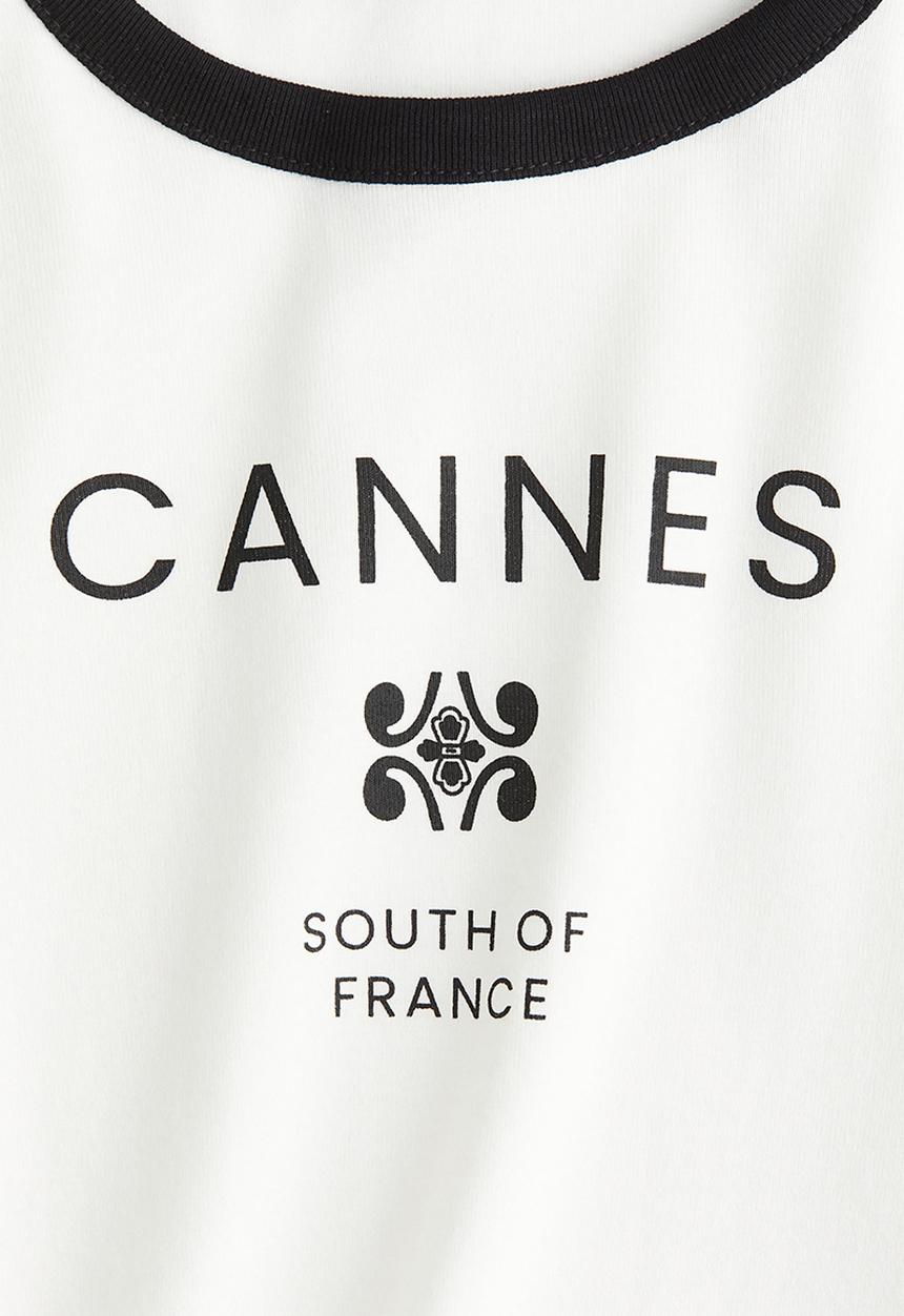 H&M - Ribbed T-shirt - cream cannes
