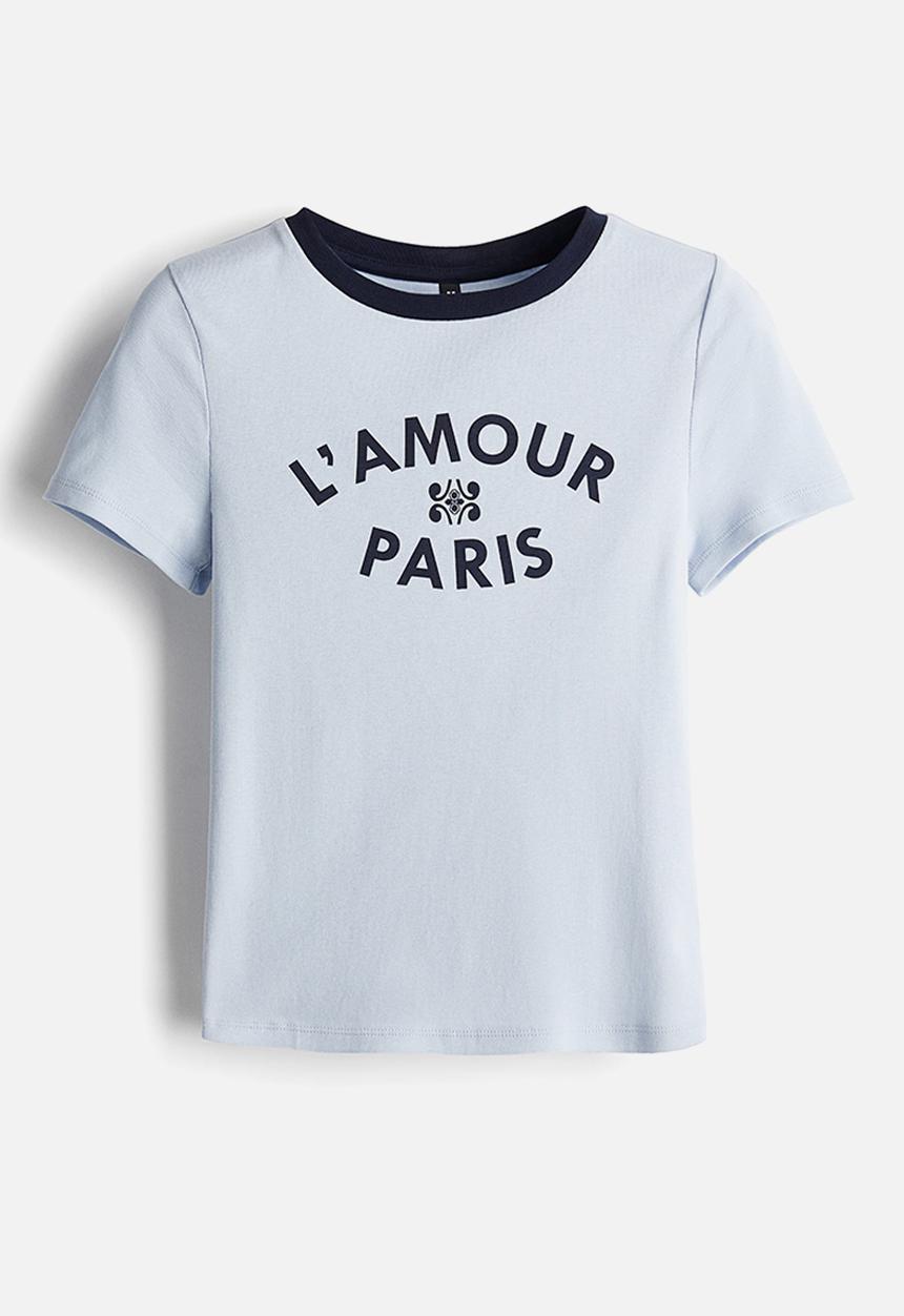 H&M - Ribbed T-shirt - light blue l'amour 
