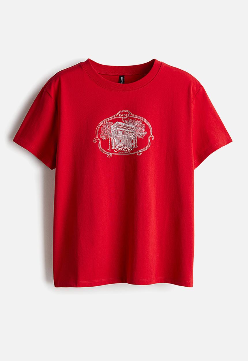 H&M - Printed T-shirt - red arc de triomphe