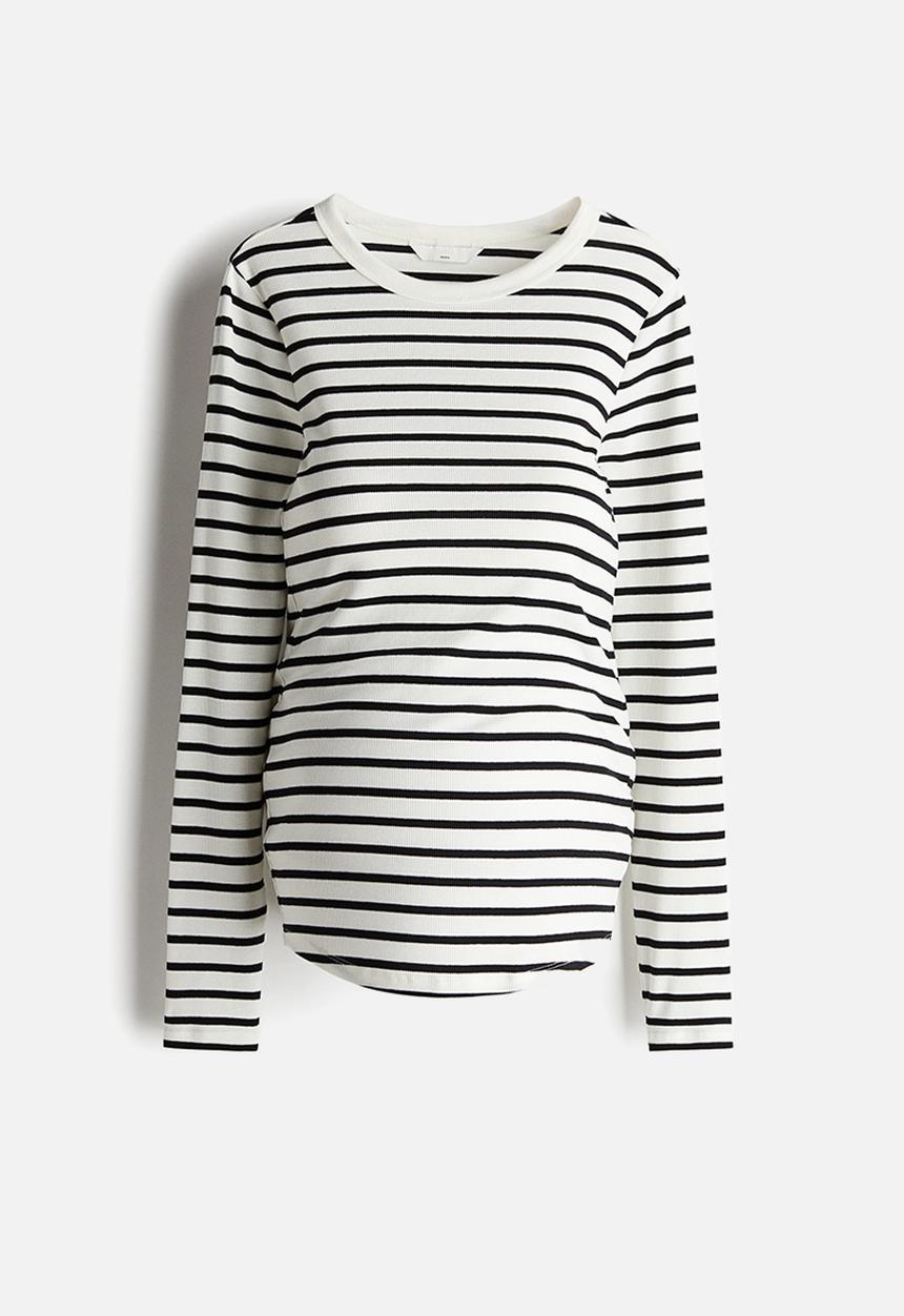 H&M - Mama ribbed jersey top -  white/black striped