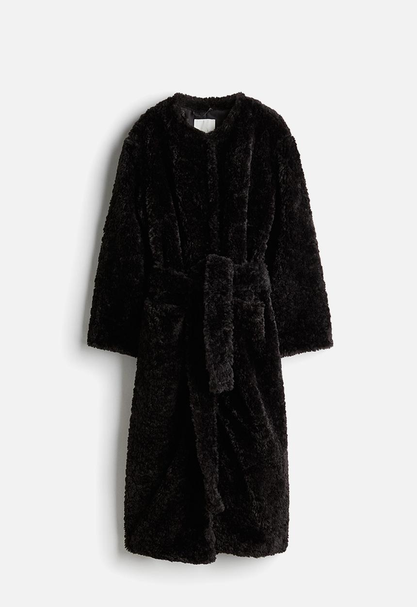 H&M - Fluffy tie-belt coat - dark brown