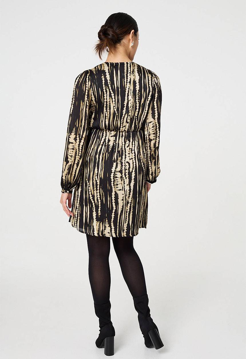 Stella Morgan - Abstract Printed Long Sleeve Empire Mini Dress - Multi Black