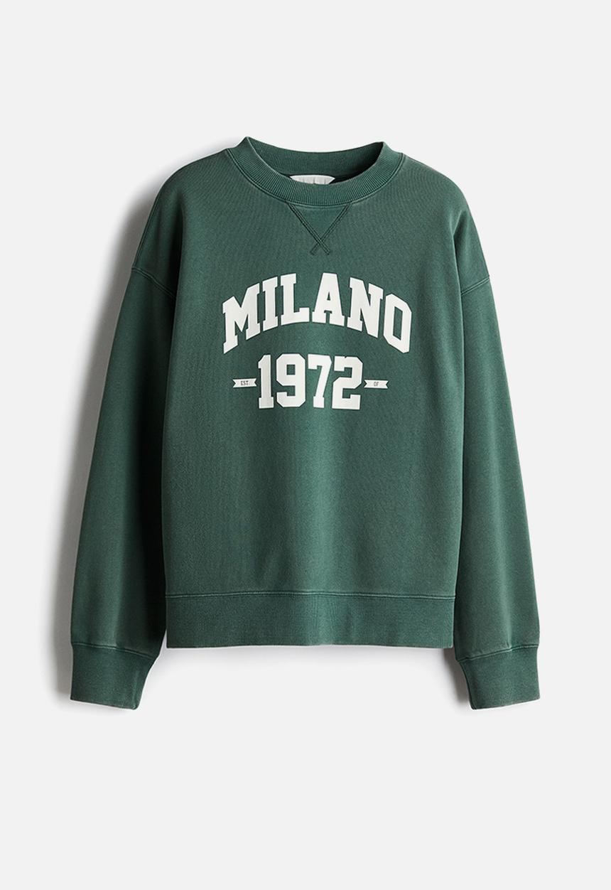 H&M - Text-motif sweatshirt - dark green/milano 