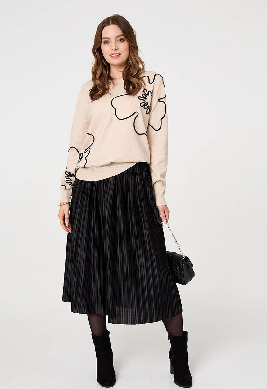 Stella Morgan - Floral Embroidered Jersey - Beige