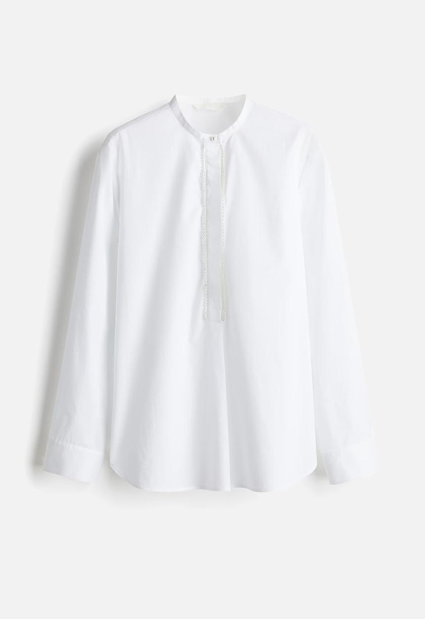 H&M - Bead-embellished poplin blouse - white
