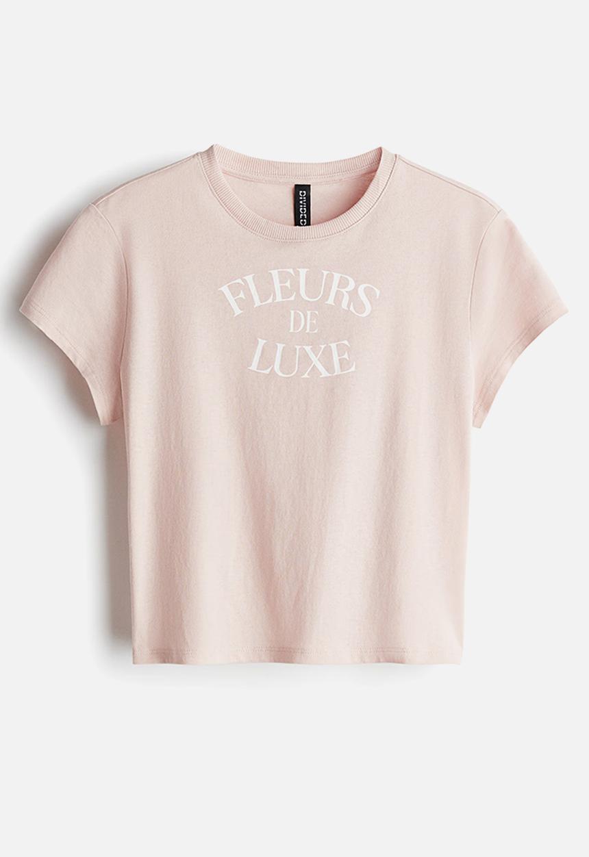 H&M - Cropped printed T-shirt - light pink/fleurs de luxe 
