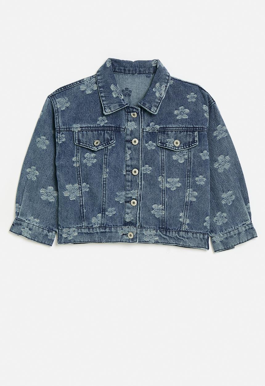 Pop Candy - Floral trucker jacket-blue