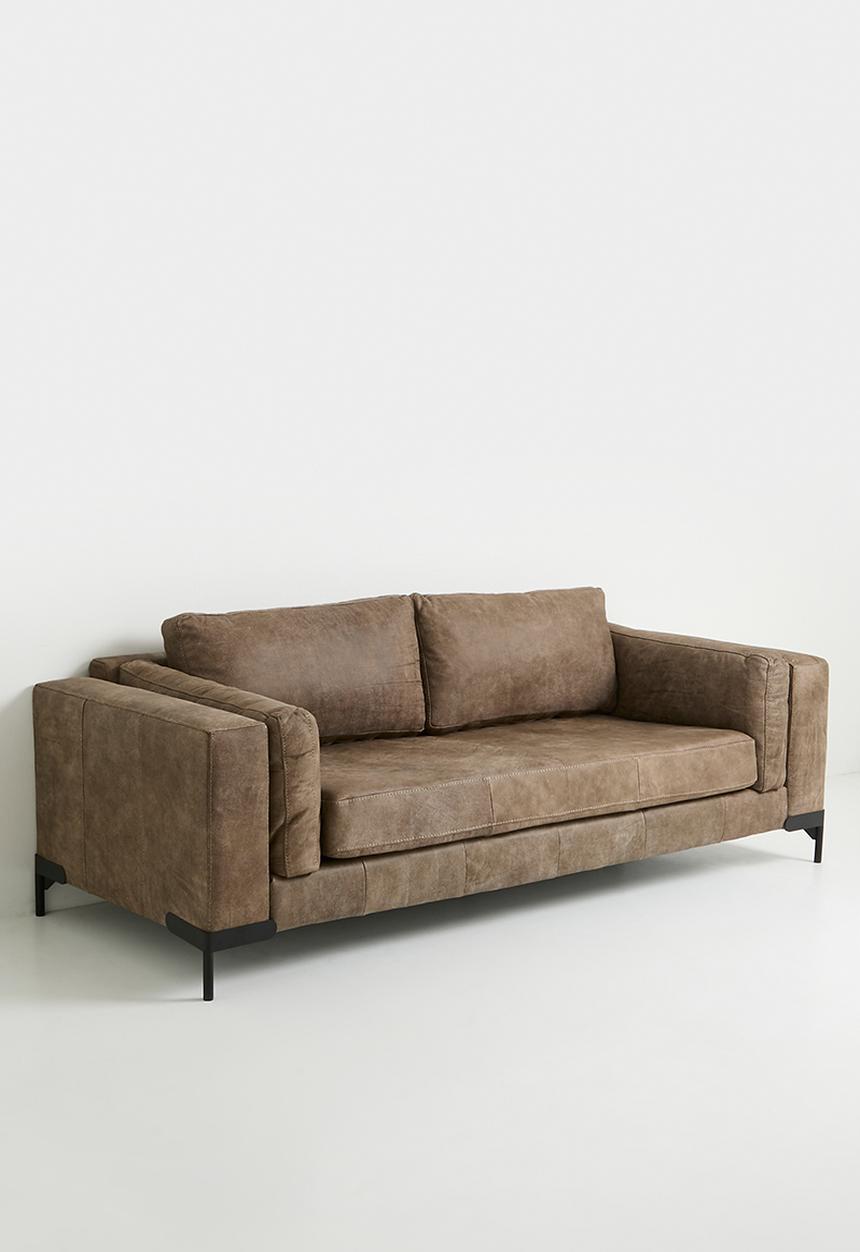 Sixth Floor - Pablo 3 seater genuine leather sofa - Stone