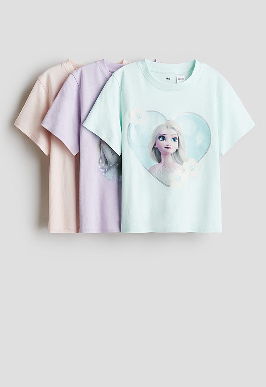 H&M - 3-pack printed jersey tops - turquoise,purple,orange