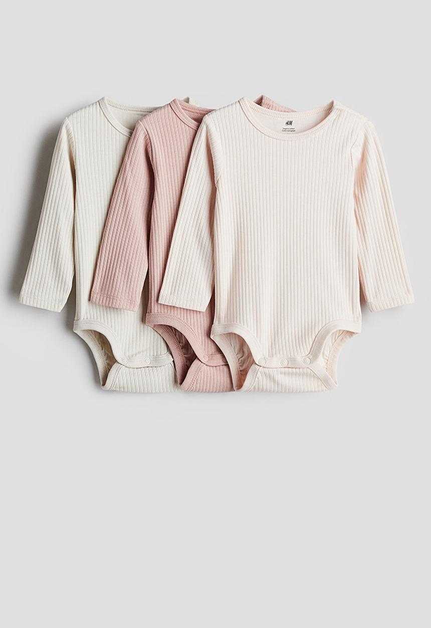 H&M - 3-pack ribbed bodysuits - pink