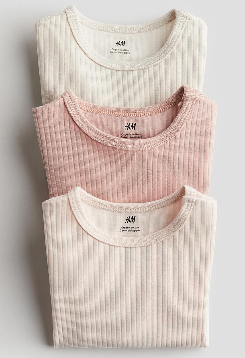 H&M - 3-pack ribbed bodysuits - pink