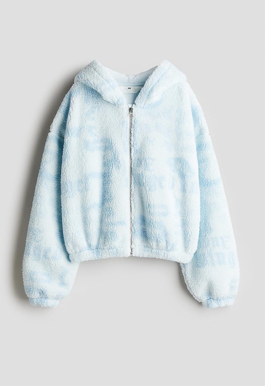 H&M - Teddy zip-through hoodie - light blue