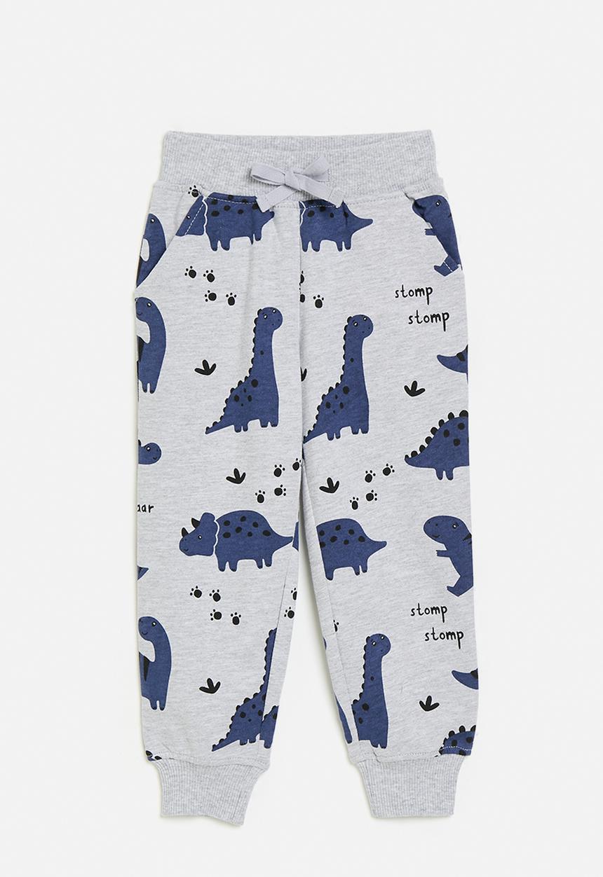Pop Candy - Dino print jogger-grey & blue