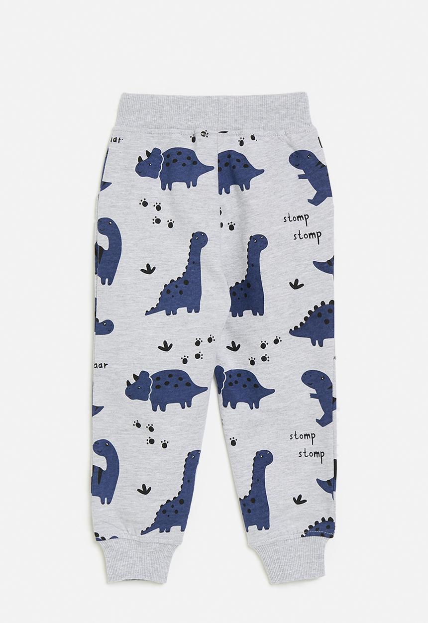 Pop Candy - Dino print jogger-grey & blue