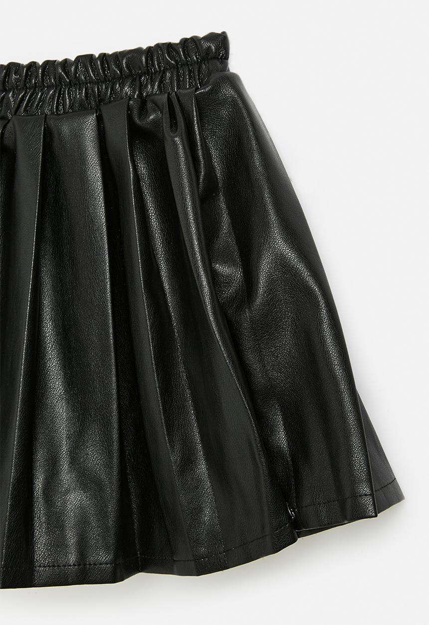 Pop Candy - Pleated pleather skirt-black