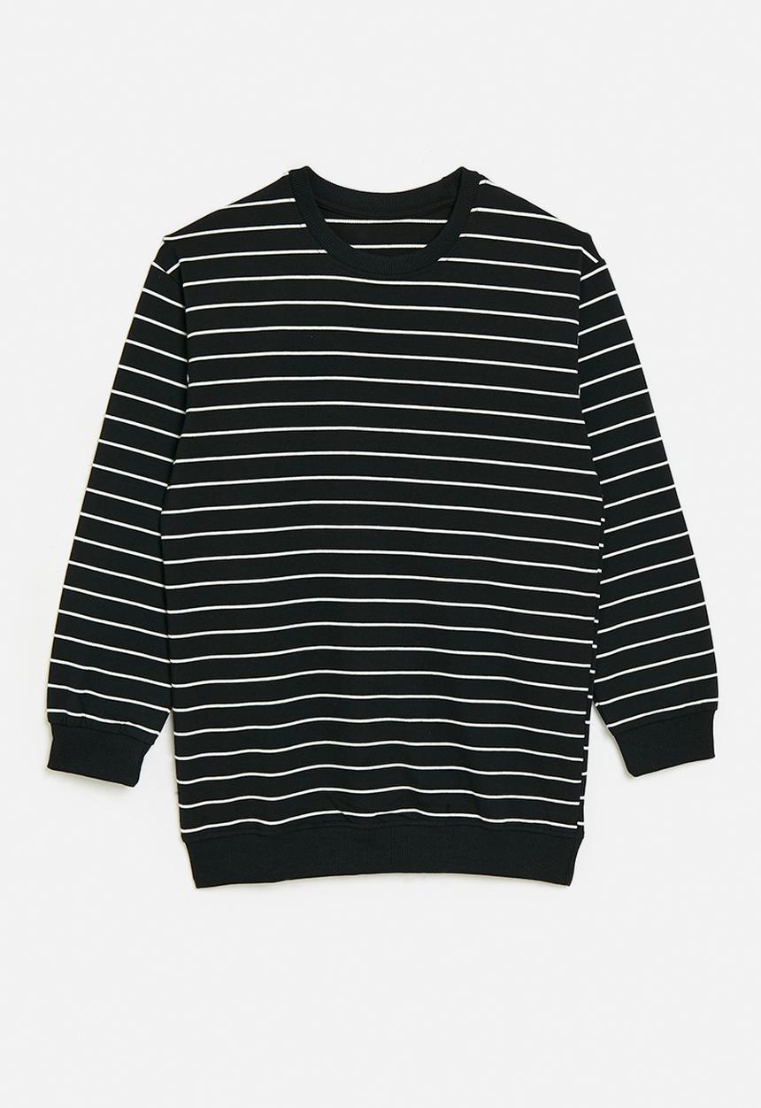 Pop Candy - Striped sweat top-black & white